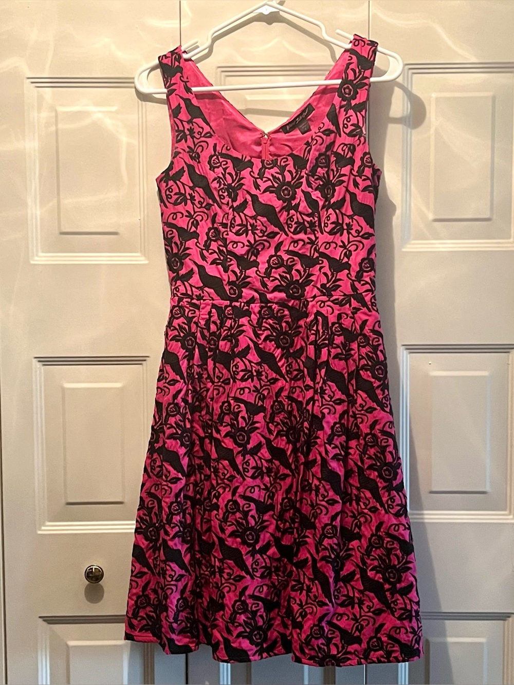 Betsey Johnson pink black velvet floral bird dress vintage 4